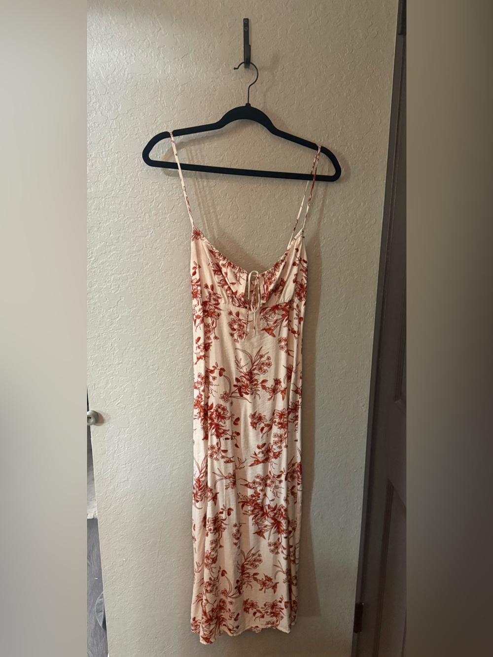 Cream Floral Slip Dress with Rust Rose Print
